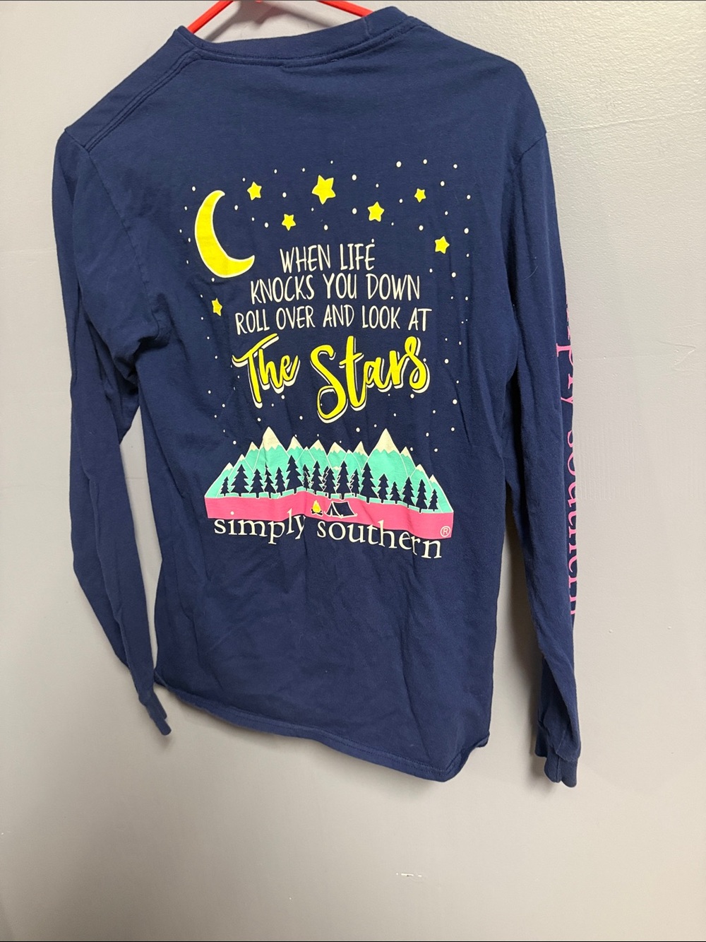 Simply Southern Navy Long Sleeve Tee with Camping Stars Graphic